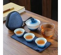 Ceramic Porcelain Kung Fu Tea Set Teaware Outdoor Travel Tea Set Tea Bag Anti-scalding One Pot Four Cups Teapot Tea Ceremony (A)
