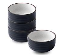 Ceramic Porcelain Soup Bowls with Lid Cereal Bowls Set, 400ml Breakfast Bowls, Soup Bowls, Rice Bowl Microwave Safe-Black-Set of 4, FK2KC2222CC322I