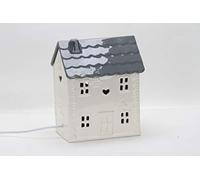 Ceramic Porcelain Village Cottage Cut Out House Shape Table Lamp - Gloss Finish - Lighting Pottery Ornament - 30 x 19.99 x 15.01 cm (Grey Roof)