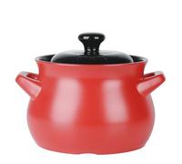 Ceramic Pot, Ceramic Pot Double Handle Lid Pure Tureen Soup Clay Pot/Earthen Pot/Ceramic Cookware(Black and red,3.8L)