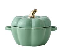 Ceramic Pot, Cute Pumpkin Bowl with Lid,Oven Safe Soup Bowls for Stew Chili Cheese Pot Pie Casseroles(Green)