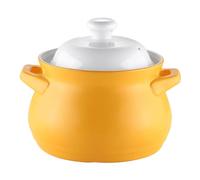 Ceramic Pot, Double Handle Lid Pure Ceramic Tureen Soup Clay Pot/Earthen Pot/Ceramic Cookware(White and Yellow,2.2L)