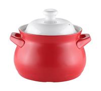 Ceramic Pot, Double Handle Lid Pure Ceramic Tureen Soup Clay Pot/Earthen Pot/Ceramic Cookware(White and red,2.2L)