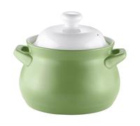 Ceramic Pot, Double Handle Lid Pure Ceramic Tureen Soup Clay Pot/Earthen Pot/Ceramic Cookware(White/Green,3.8L)