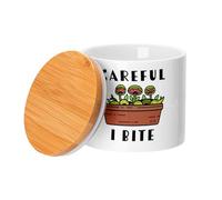 Ceramic Pot with Lid Bamboo - Careful I Bite Venus Trap Fly Plants Gardening Pot - 473ml (16oz) - Pot