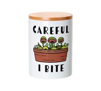 Ceramic Pot with Lid Bamboo - Careful I Bite Venus Trap Fly Plants Gardening Pot - 740ml (25oz) - Pot