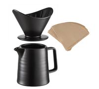 Ceramic Pour Over Coffee Maker, Dripper & Decanter Hand Brewer Durable Carafe and Cone Funnel Coffee Drip with Black Coffee Filter Pot 1-2 Cup
