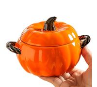 Ceramic Pumpkin Bowl with Lid 400ml Mini Soup Pot with Dual Handles, Oven Safe Cute Individual Bowl for Baking, Cooking, Serving, Home Kitchen or Autumn Table Decor