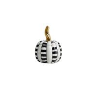 Ceramic Pumpkin Canister Set - Black & White Striped Crackle Glaze with Gold Stem, Hand-Painted Storage Jars (Tall 25.5cm + Short 19.5cm)