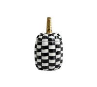 Ceramic Pumpkin Canister Set - Black & White Striped Crackle Glaze with Gold Stem, Hand-Painted Storage Jars (Tall 25.5cm + Short 19.5cm)