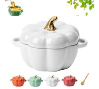 Ceramic Pumpkin Casserole Dish with Lid, 2025 New Oven Safe Pumpkin Bowls with Handle, Dutch Oven Halloween Soup Pot Heat, Pottery Dessert Saucepan (White)