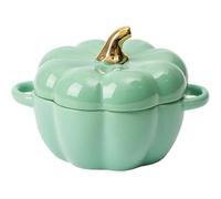 Ceramic Pumpkin Casserole Dish with Lid, Oven Safe Pumpkin Bowls with Handle, Dutch Oven Halloween Soup Pot Heat for Home Kitchen Egg Custard Halloween Decor Storage Jar for Home (Green)