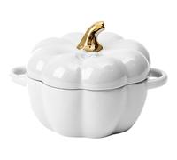 Ceramic Pumpkin Casserole Dish with Lid, Oven Safe Pumpkin Bowls with Handle, Dutch Oven Halloween Soup Pot Heat for Home Kitchen Egg Custard Halloween Decor Storage Jar for Home (White)