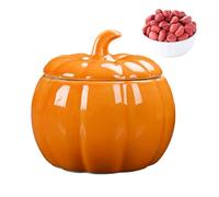 Ceramic Pumpkin Jar - Small Pumpkin Shaped Storage Container | Thanksgiving Airtight Candy Tea Canister With Lid, Fall Kitchen Decor Treat Holder For Party Bedroom Dorm Living Room Countertop