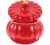 Ceramic Pumpkin Shaped Bowl with Lid for Soup Desserts Halloween Season | Red Festive Dinnerware, Smooth Edges and Surface, Lightweight Heat Retention, Suitable for Stews, Homes, Restaurants, Holiday