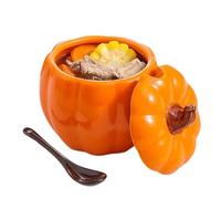 Ceramic Pumpkin Soup Bowl, Mini Jar with Lid & Spoon, Pumpkin Container for Dessert, Salt Butter Dipping Sauce, Halloween Thanksgiving Fall Decor