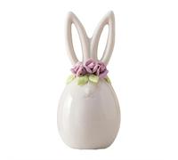 Ceramic Rabbit Figurine with Flowers - Handcrafted White Bunny Ornament for Home Office Desk Decor, Spring Easter Gift, Shelf Decor (Small, 1.97-5.51 inch)