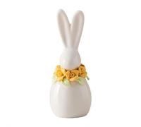 Ceramic Rabbit Figurine with Flowers - Handcrafted White Bunny Ornament for Home Office Desk Decor, Spring Easter Gift, Shelf Decor (Small, 1.97-5.51 inch)