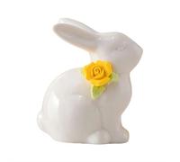 Ceramic Rabbit Figurine with Flowers - Handcrafted White Bunny Ornament for Home Office Desk Decor, Spring Easter Gift, Shelf Decor (Small, 1.97-5.51 inch)
