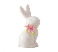 Ceramic Rabbit Figurine with Flowers - Handcrafted White Bunny Ornament for Home Office Desk Decor, Spring Easter Gift, Shelf Decor (Small, 1.97-5.51 inch)