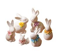 Ceramic Rabbit Figurine with Flowers, Handcrafted White Bunny Ornament, Modern Art Spring Home Decor Office Desk Decor, Spring Easter Gift, Shelf Decor
