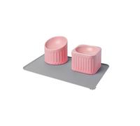 Ceramic Raised Cat Bowl | Elevated Cat Bowls for Food and Water | Cat Small Dog Bowl with Anti-Slip Silicone Cat Food Mat | 3 Pack Tilted Cat Food Water Bowl Set(Pink)