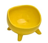 Ceramic Raised Cat Bowl,Elevated Cat Food Bowl for Indoor Cats, Anti Vomiting & Protect Pet's Spine,Cute Tilted Dish for Flat Faced Cats and Kitten (Yellow)