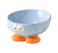 Ceramic Raised Cat Bowl - Raised Pet Feeding Dish | Flat Cat Food or Water Bowls with Cute Expression Pattern for Small Medium Animals