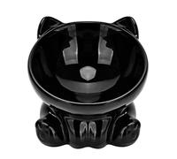Ceramic Raised Cat Bowl,Tilted Raised Anti Vomit & Protect Pet's Spine,Cat Bowls for Indoor Whisker Friendly Pet Feeder for Cats Puppies, Microwave and Dishwasher Safe (Black)