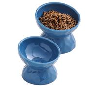 Ceramic Raised Cat Bowls, 5 Inch Tilted Elevated Cat Food and Water Bowls, Pet Bowl Dish for Cats and Small Dogs, Blue, Set of 2