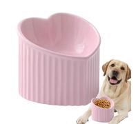 Ceramic Raised Cat Bowls - Ceramic Inclined Pet Water Bowl - Elevated Heart Shape Slanted Cat Dish, Shallow Porcelain Pet Feeder for Small To Medium Cats