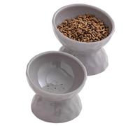 Ceramic Raised Cat Bowls, Tilted Elevated Cat Food and Water Bowls, Pet Bowl Dish for Cats and Small Dogs, Grey, Set of 2
