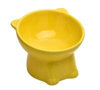 Ceramic Raised Cat Bowls,Tilted Elevated Cat Food Bowl and Anti Vomiting & Protect Pet's Spine,Indoor Pet Feeder Dish for Flat Faced Cats and Kitten (Yellow)