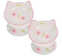 Ceramic Raised Cat Bowls with 15 Degree Tilt, 2 Piece Set | High Footed Design, Smooth Polished Surface, for Small Dogs and Wet Cat Food at Home