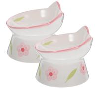 Ceramic Raised Cat Feeding Bowl Set with 15 Degree Tilt, 2 Pack | High Footed Design, Non Slip Base, Smooth Polished Surface, Large Capacity, for Cat Water and Kitchen Floor Feeding