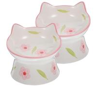 Ceramic Raised Cat Food Bowls with 15 Degree Tilt 2pcs | Cat Ear Design, High Footed Shape, Smooth Polished Surface, Indoor Feeding Station Use, for Kitten
