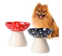 Ceramic Raised Mushroom Cat Bowl Set, Whiskers Friendly Raised Ceramic Cat Bowl, Ceramic Cat Bowls for Food and Water, Raised Cat Food Dish, Wide Shallow Cat Food Dish (B)