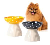 Ceramic Raised Mushroom Cat Bowl Set, Whiskers Friendly Raised Ceramic Cat Bowl, Ceramic Cat Bowls for Food and Water, Raised Cat Food Dish, Wide Shallow Cat Food Dish (C)