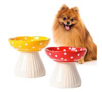 Ceramic Raised Mushroom Cat Bowl Set, Whiskers Friendly Raised Ceramic Cat Bowl, Ceramic Cat Bowls for Food and Water, Raised Cat Food Dish, Wide Shallow Cat Food Dish (A)