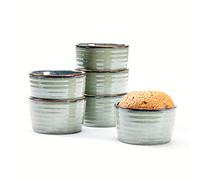 Ceramic Ramekins Soufflé Dishes Set of 8OZ - 240ml, Baking Cups Bowl for Custard, Pudding, Oven Safe Souffle Cups for 6 Peoples - Ramekins Set of 6, Green