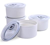 Ceramic Ramekins with Lids Oven Safe Set of 4, 400ml - 14oz Ceramic Baking Dishes, Ideal for Crème Brûlée, Individual Desserts & British Puddings, Air Fryer & Dishwasher Safe, (White)
