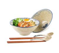 Ceramic Ramen Bowl Set of 2 with Chopsticks and Spoons 1200ml Large Japanese Ramen Bowl Microwave & Dishwasher Safe for Noodle Pasta Salad Udon Pho and Soup