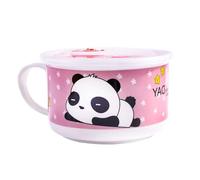 Ceramic Ramen Bowl with Lid and Handle, 27oz Large Soup Mug, Cute Lazy Panda & Pink Starry Sky Design, Microwave Safe Noodle Bowl with Vented Lid, Dishwasher Safe Oatmeal Cup for Dorm, Office & Home
