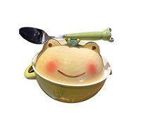 ❤Ceramic Ramen Bowls,Soup Mug Bowls, Multi-purpose Bowl Ceramic Frog Ramen Bowl With Spoon Lid Microwave Dishewasher Safe Tableware Serving Bowl Large For Instant Noodles (Color : Blu) ( Color : Green