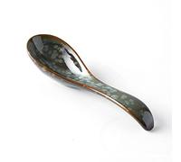 Ceramic Ramen Spoon,Chinese Asian Soup Spoon,Retro Porcelain Spoon Rice Spoons,Long Handle Mixing Spoons(E)