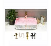 Ceramic Rectangle Countertop Basin Unit,Bathroom Toilet Wash Basin Sink With Faucet and Drain European Art, Sink Basin Single Hole Faucet/15252