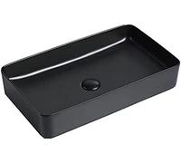 Ceramic Rectangle Vessel Sink - Matte Black Countertop Basin for Bathroom - Stylish Above Counter Washbasin