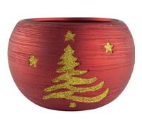 Ceramic Red 1.3L Plant Pot Curved with Gold Tree Stars 17cm,6.5inch Planter Indoor Garden Decor