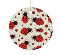 Ceramic Red Ladybug Christmas Ornament 3 Inch Round Hanging Ornaments Double Sided Holiday Tree Decoration for Xmas Wreath Gift Tag Party Favor Wedding Keepsake Souvenir Home Decor