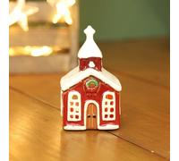Ceramic Red Tealight Holder Christmas Pottery Cottage House Village Scene Townhouse Xmas Festive Ornament Gift